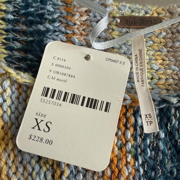 Free People Blue Motif Fringe Sweater BOHO - Picture 4 of 5